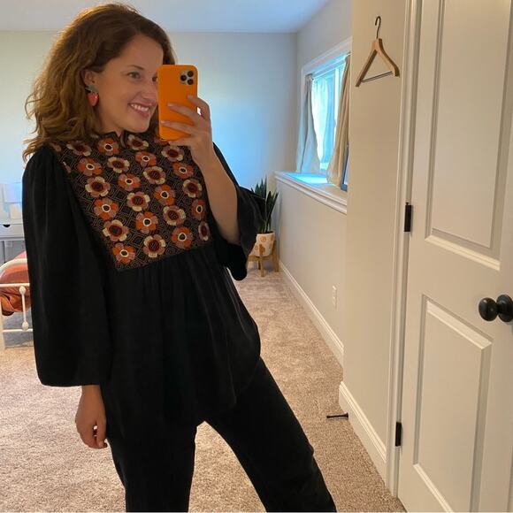 NWT Isabel Marant Black Silk Floral Embroidered Blouse 1 Small - Picture 3 of 16